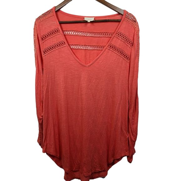 Daletta Anthropologie Orange Scoop Neck Short Sleeve Blouse Womens Large - Picture 1 of 5